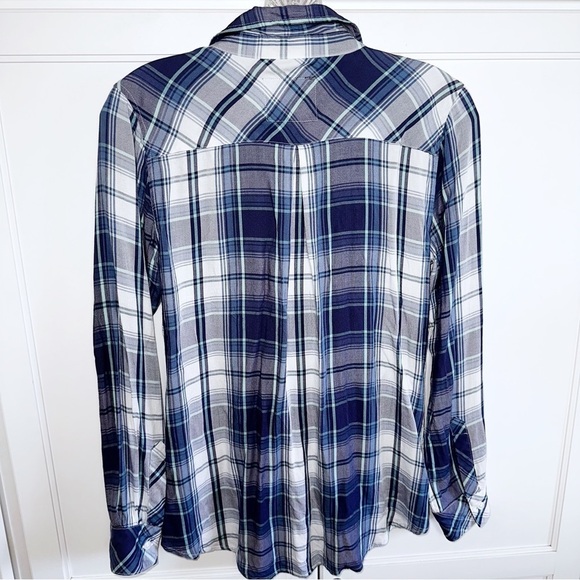 RAILS CARMEN RAYON Blue PLAID BUTTON DOWN SHIRT XS - Picture 5 of 13